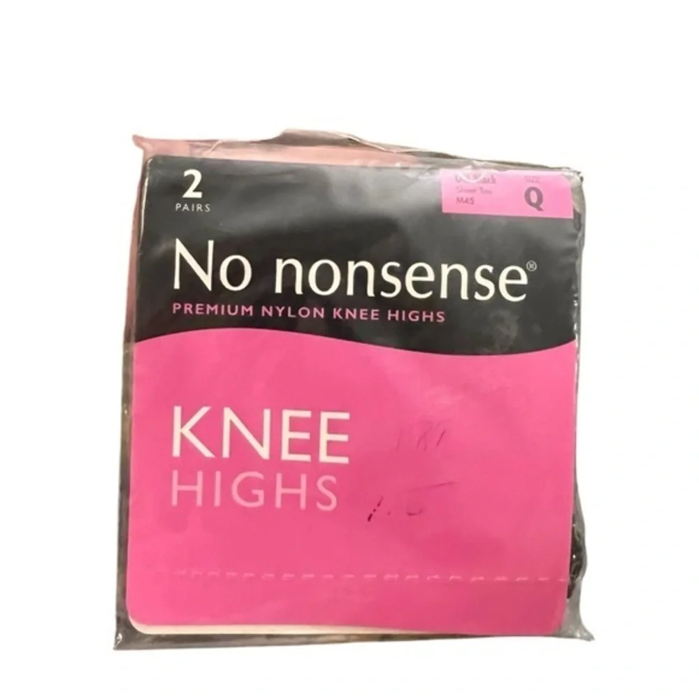 No Nonsense Premium Nylon Knee Highs Size‎ Q OFF BLACK Sheer Toe 2 Pairs NEW